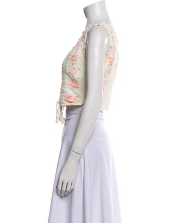 LoveShackFancy Floral Print Scoop Neck Crop Top