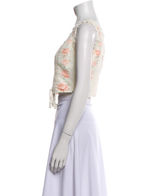 LoveShackFancy Floral Print Scoop Neck Crop Top