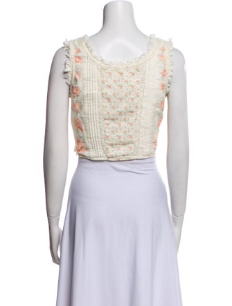 LoveShackFancy Floral Print Scoop Neck Crop Top