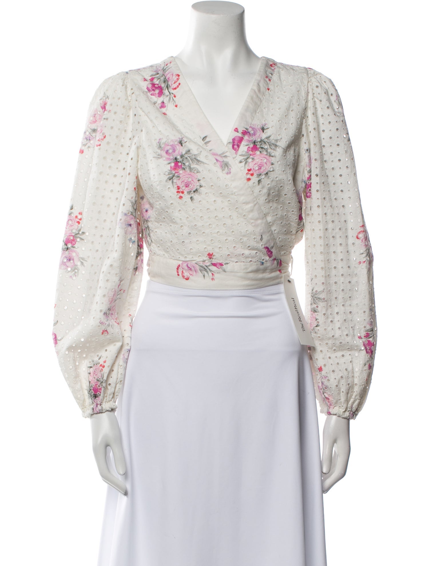 LoveShackFancy Floral Print V-Neck Crop Top