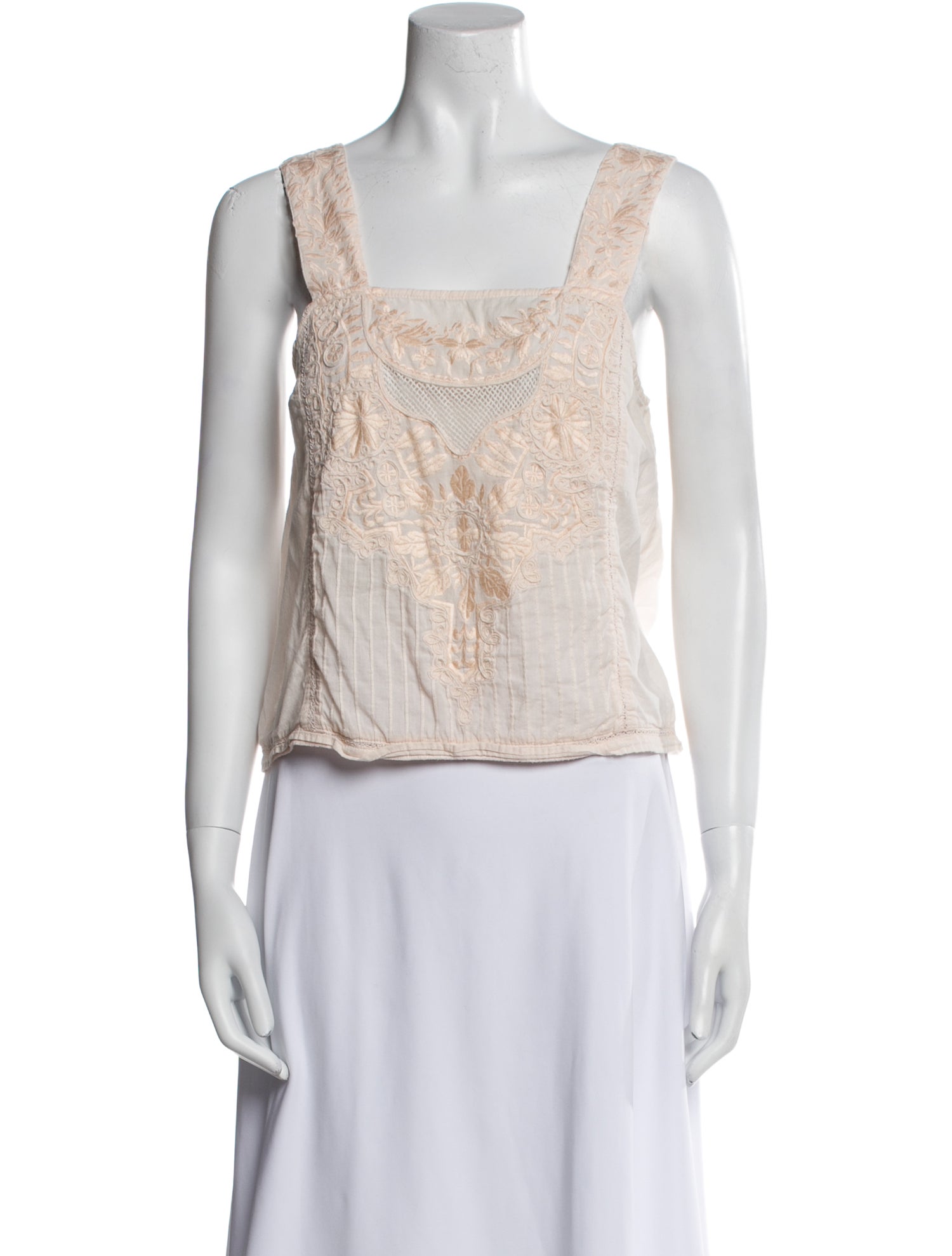 LoveShackFancy Square Neckline Sleeveless Crop Top