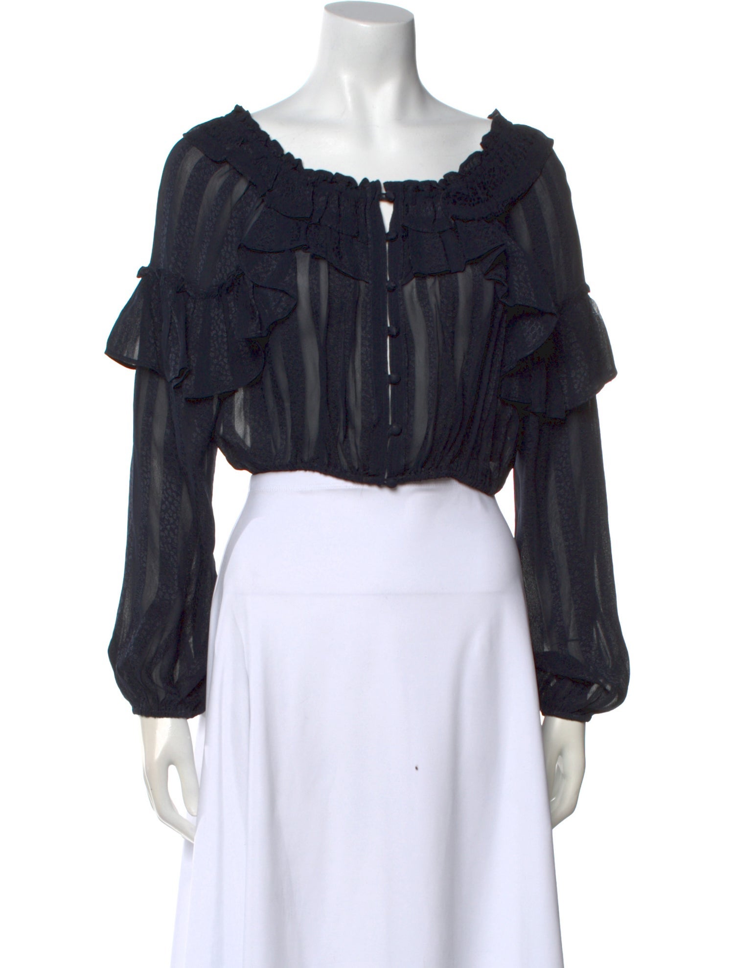 LoveShackFancy Off-The-Shoulder Long Sleeve Crop Top