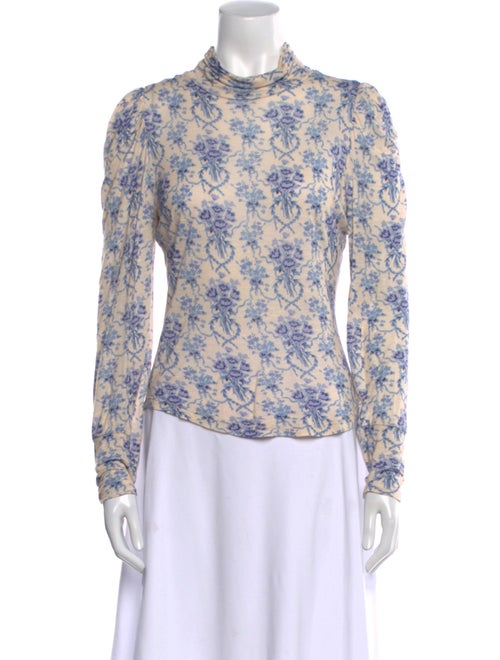 LoveShackFancy Floral Print Mock Neck Top