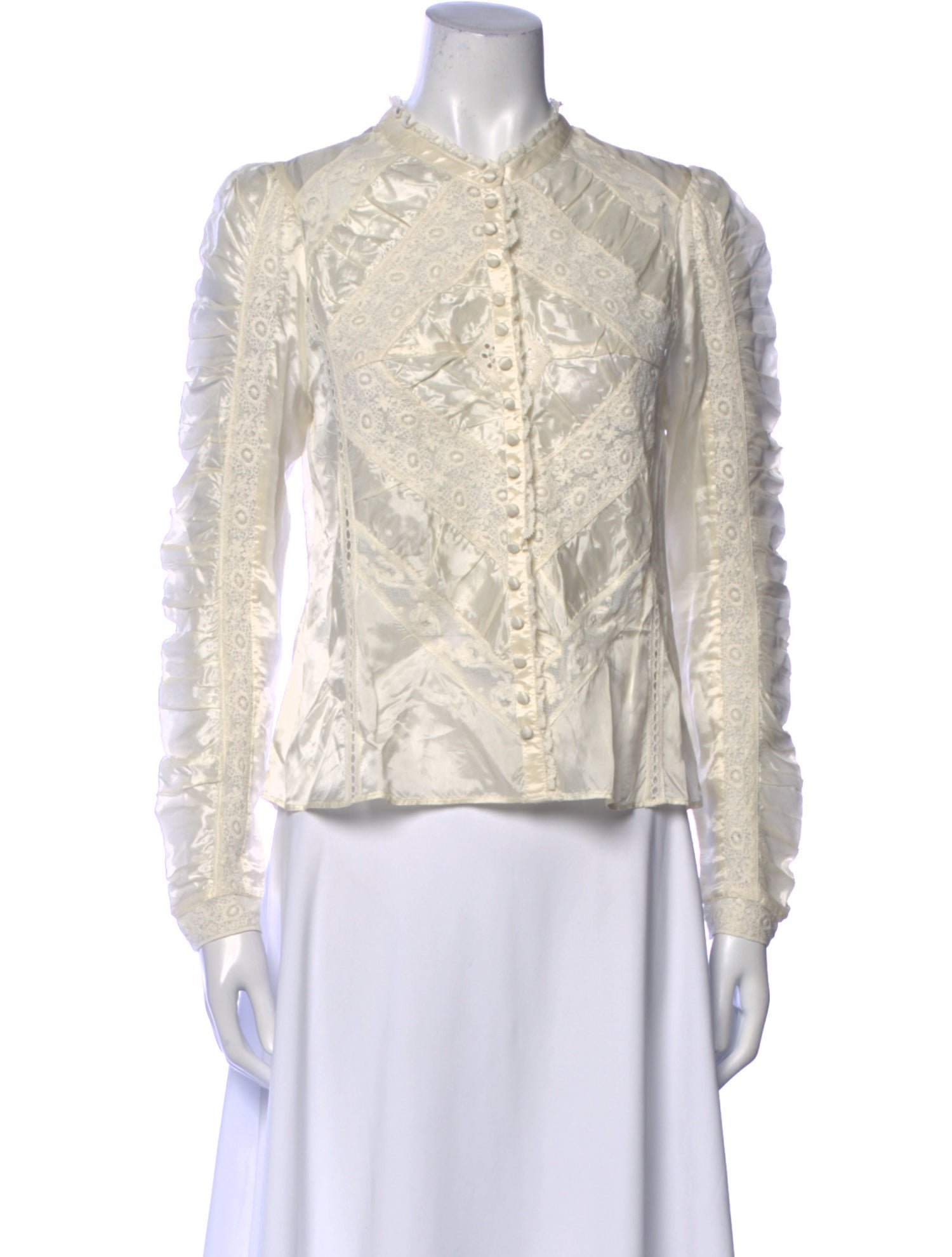 LoveShackFancy Mock Neck Long Sleeve Button-Up Top w/ Tags