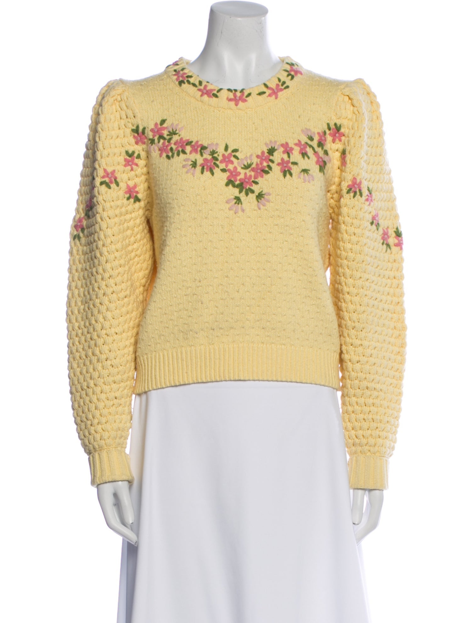 LoveShackFancy Floral Print Crew Neck Sweater