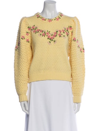LoveShackFancy Floral Print Crew Neck Sweater