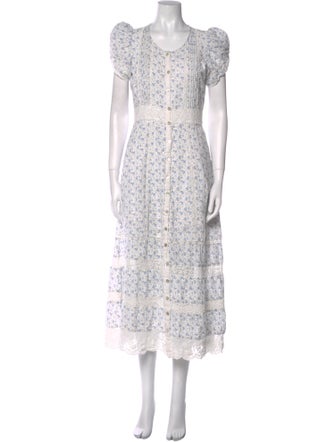 LoveShackFancy Floral Print Midi Length Dress