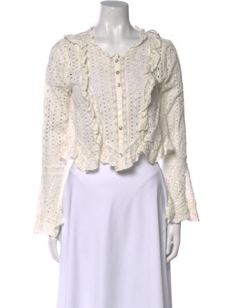 LoveShackFancy Lace Pattern V-Neck Crop Top