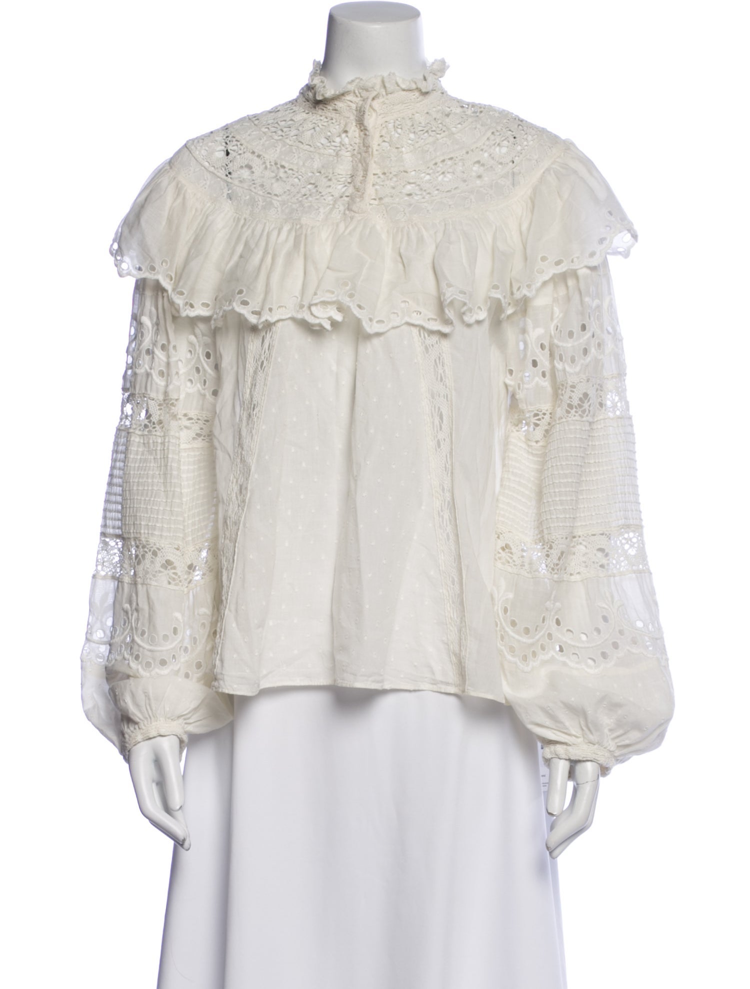 LoveShackFancy Mock Neck Long Sleeve Blouse