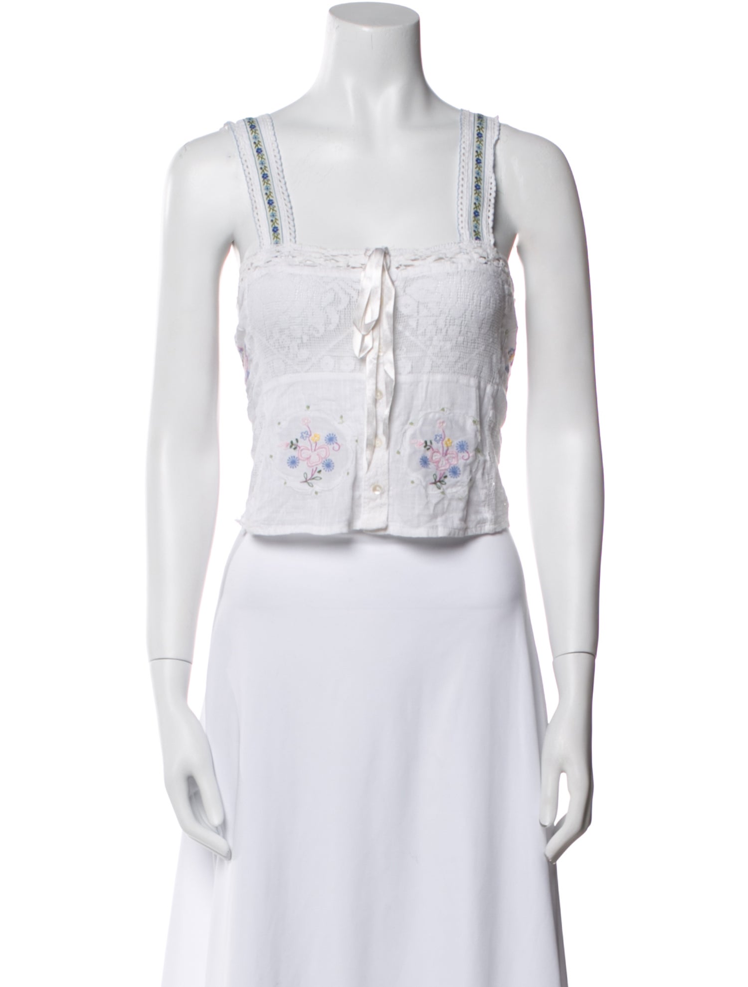 LoveShackFancy Square Neckline Sleeveless Crop Top