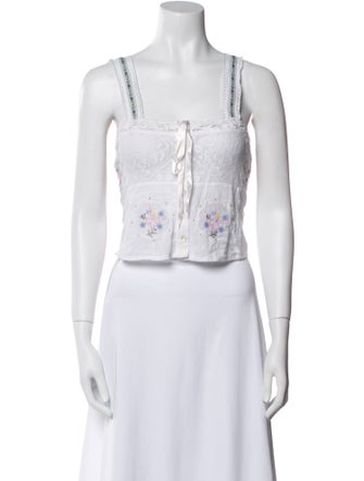 LoveShackFancy Square Neckline Sleeveless Crop Top