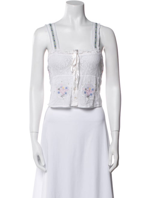 LoveShackFancy Square Neckline Sleeveless Crop Top