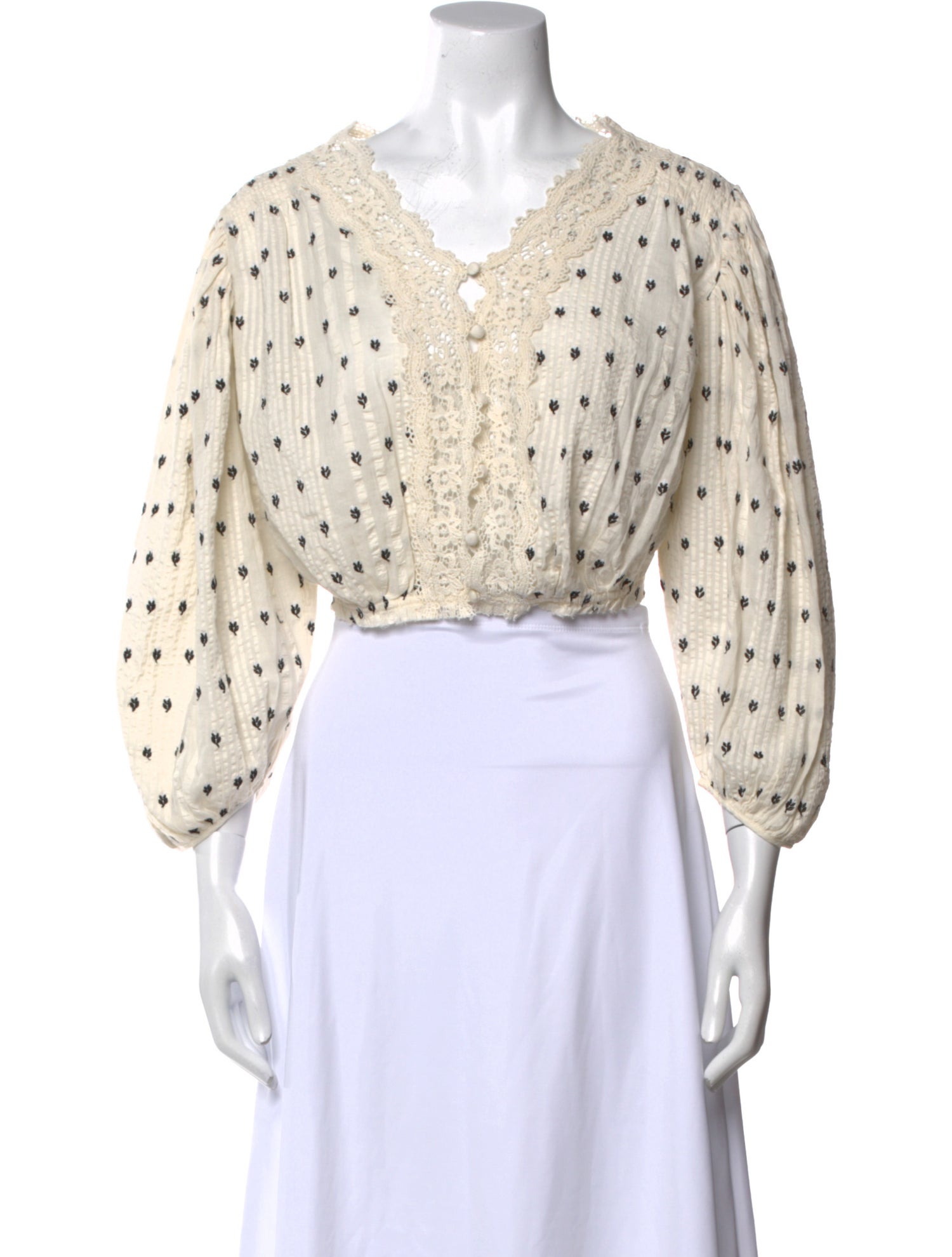 LoveShackFancy Polka Dot Print V-Neck Crop Top w/ Tags