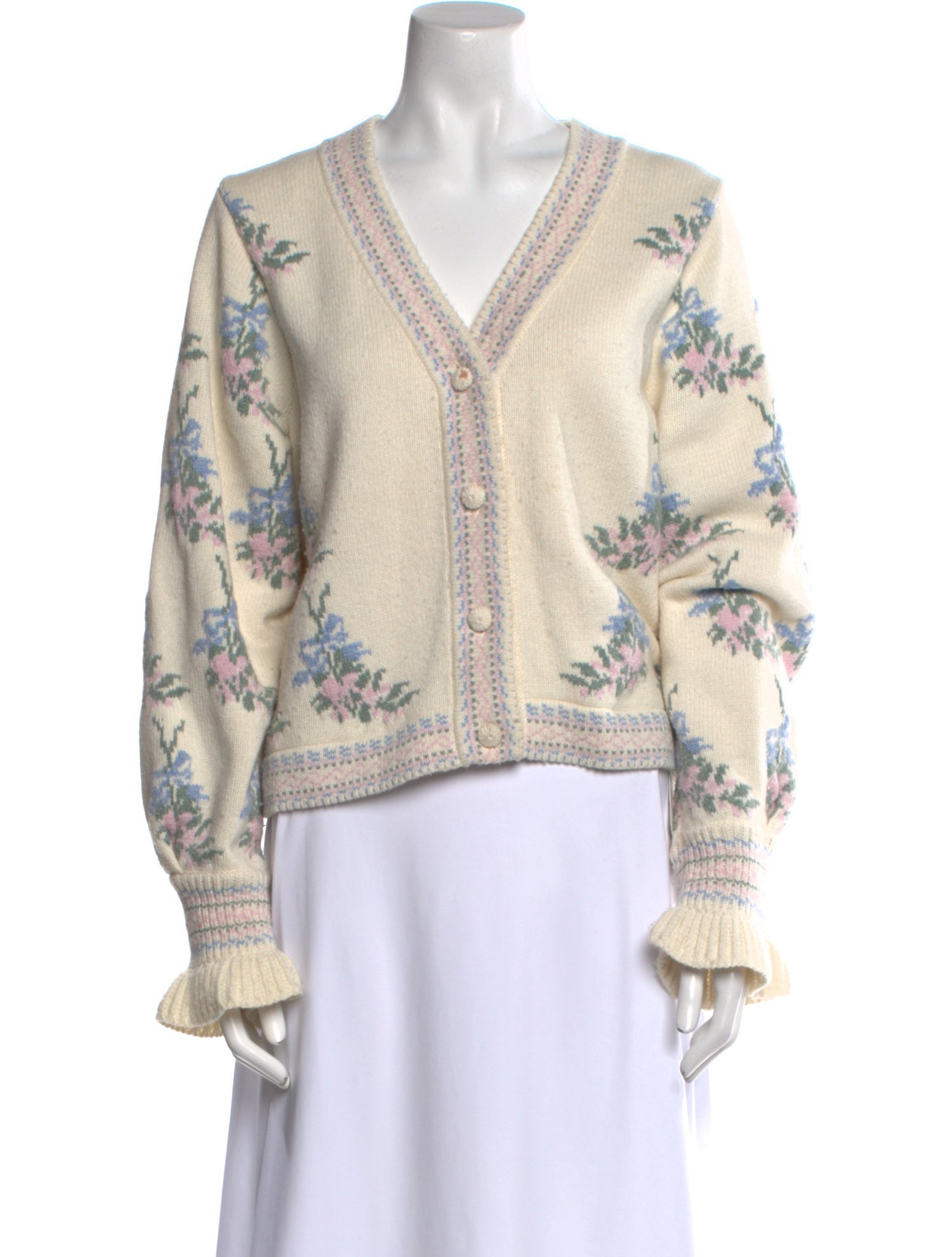 LoveShackFancy Printed V-Neck Sweater