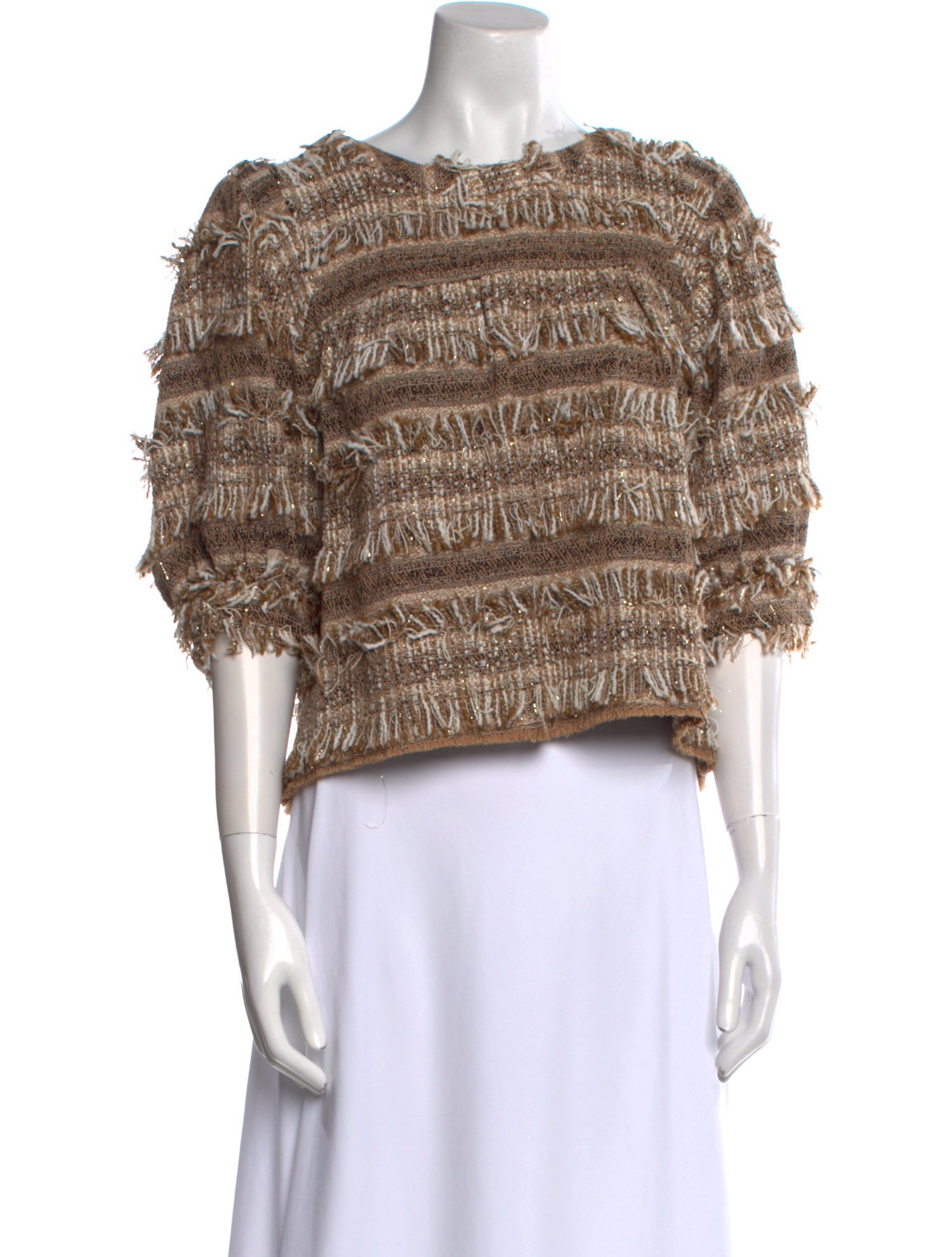 LoveShackFancy Patterned Bateau Neckline Crop Top