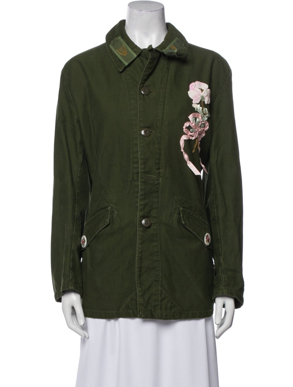 LoveShackFancy Utility Jacket Green Embroidered A… - image 1