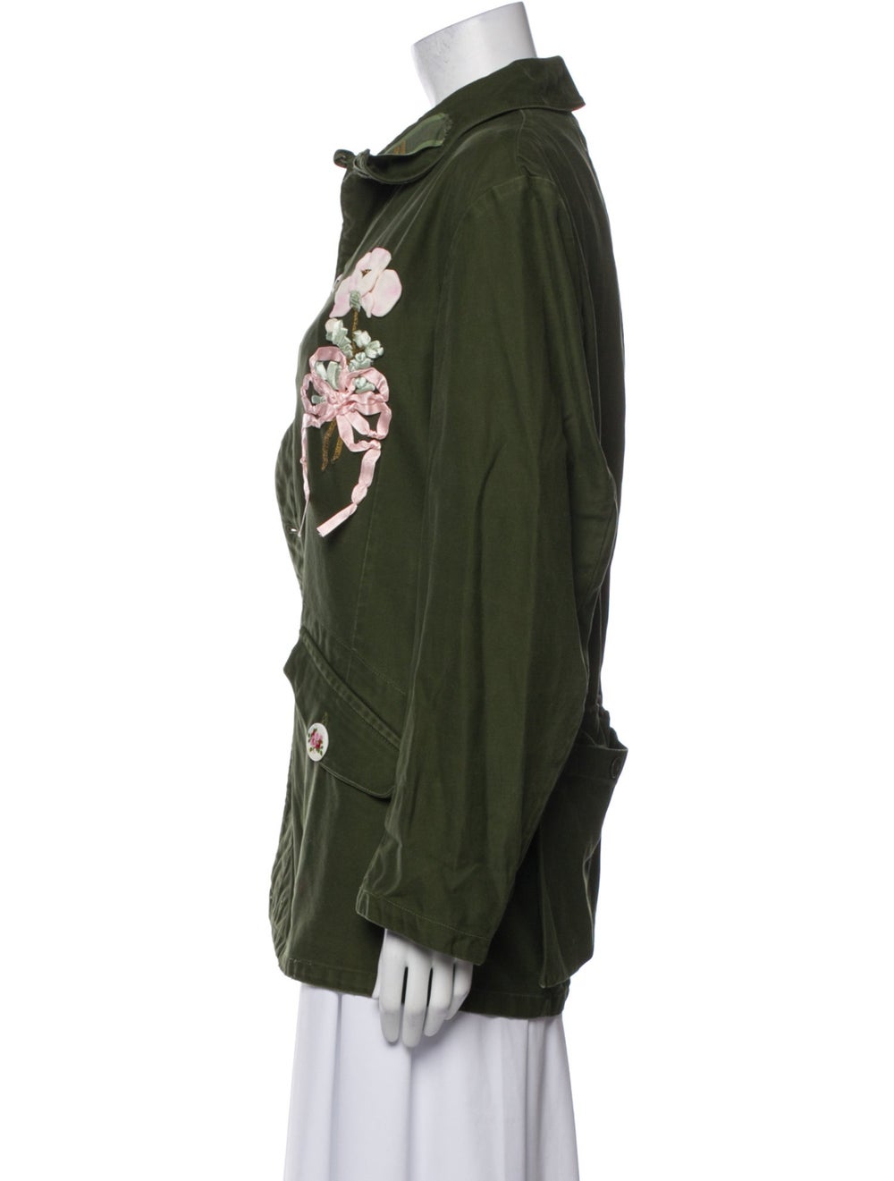 LoveShackFancy Utility Jacket Green Embroidered A… - image 2