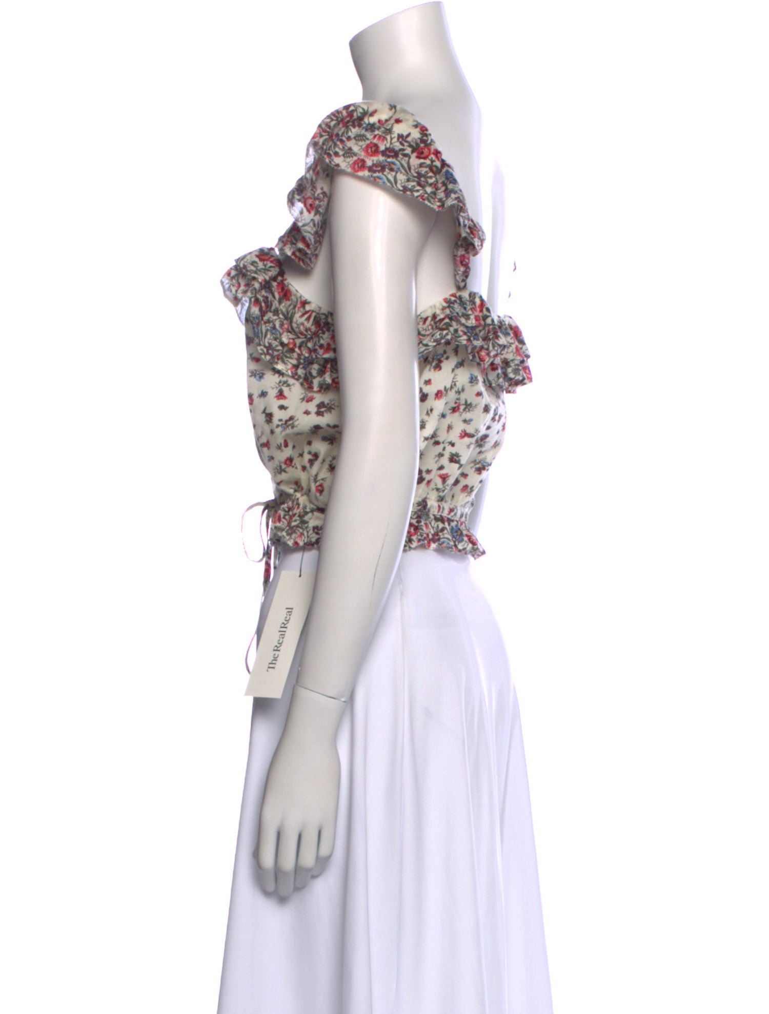 LoveShackFancy Floral Print Square Neckline Crop Top