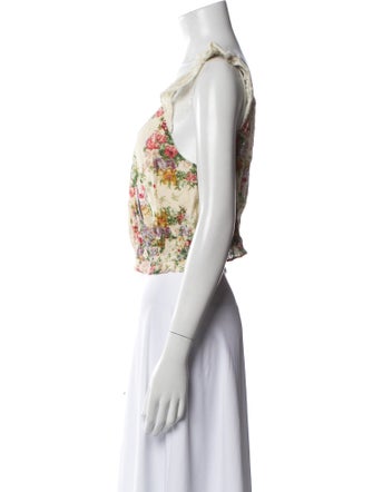 LoveShackFancy Floral Print V-Neck Crop Top