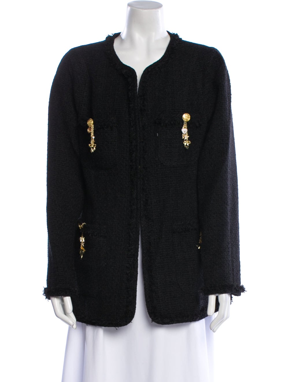 LoveShackFancy Evening Jacket Black Raw-Edge & St… - image 1