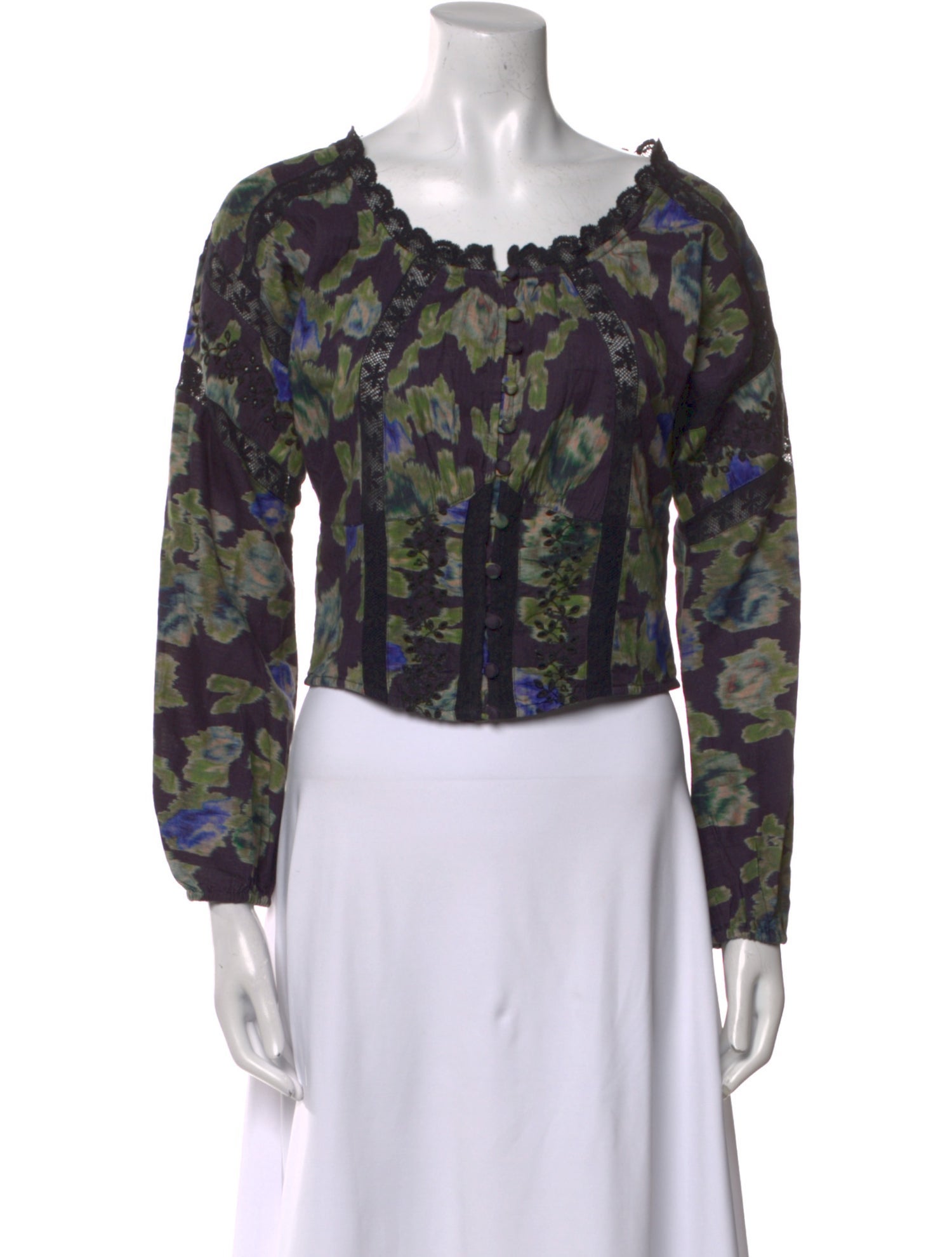 LoveShackFancy Printed Scoop Neck Crop Top