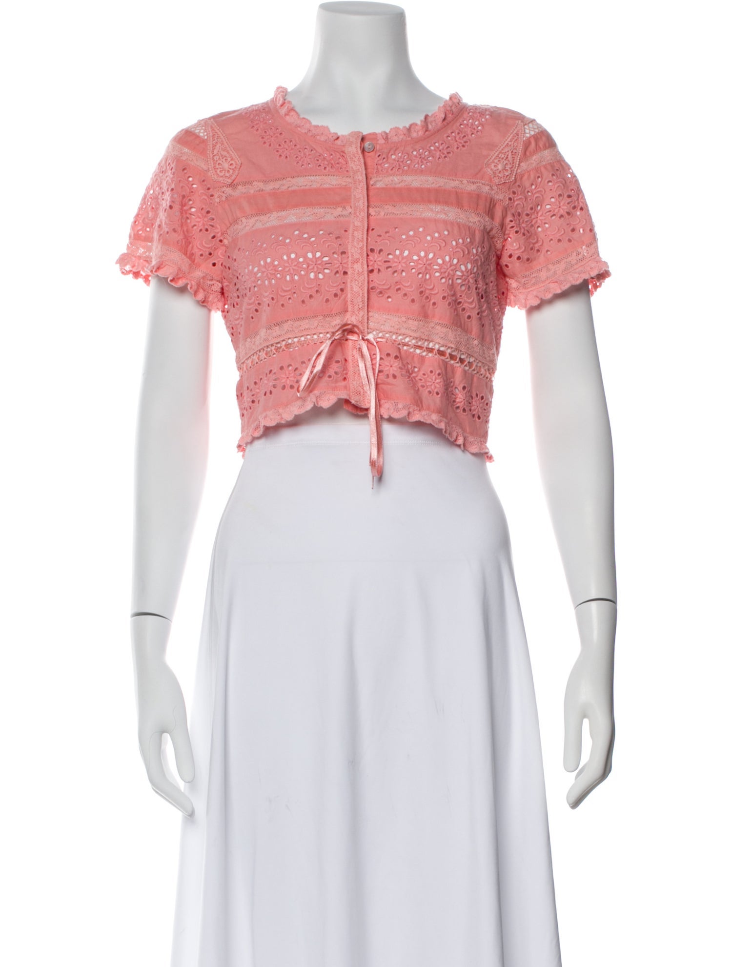 LoveShackFancy Crew Neck Short Sleeve Crop Top