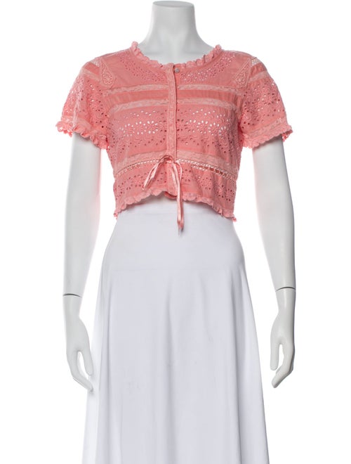 LoveShackFancy Crew Neck Short Sleeve Crop Top