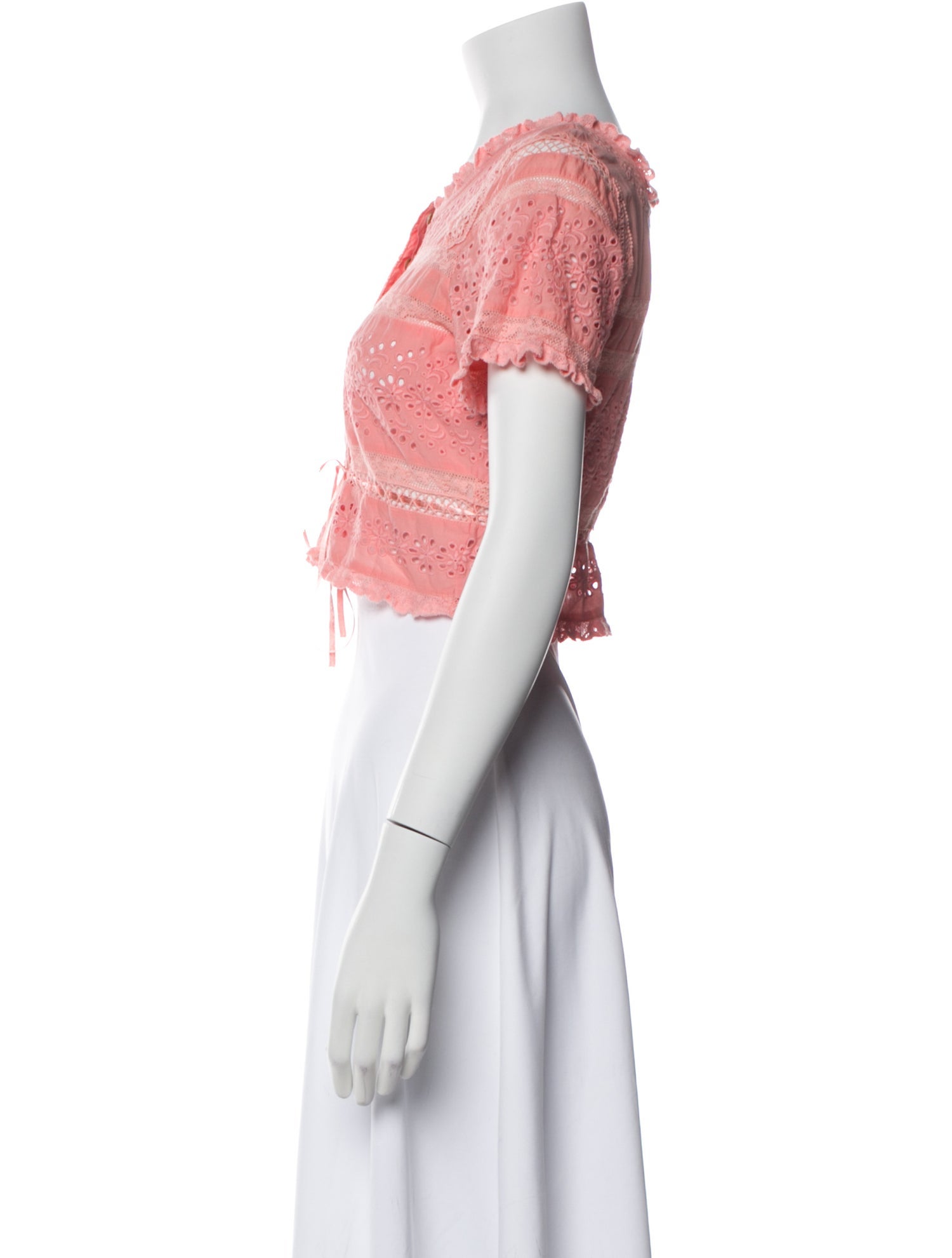 LoveShackFancy Crew Neck Short Sleeve Crop Top