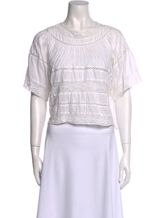 LoveShackFancy Bateau Neckline Short Sleeve Crop Top