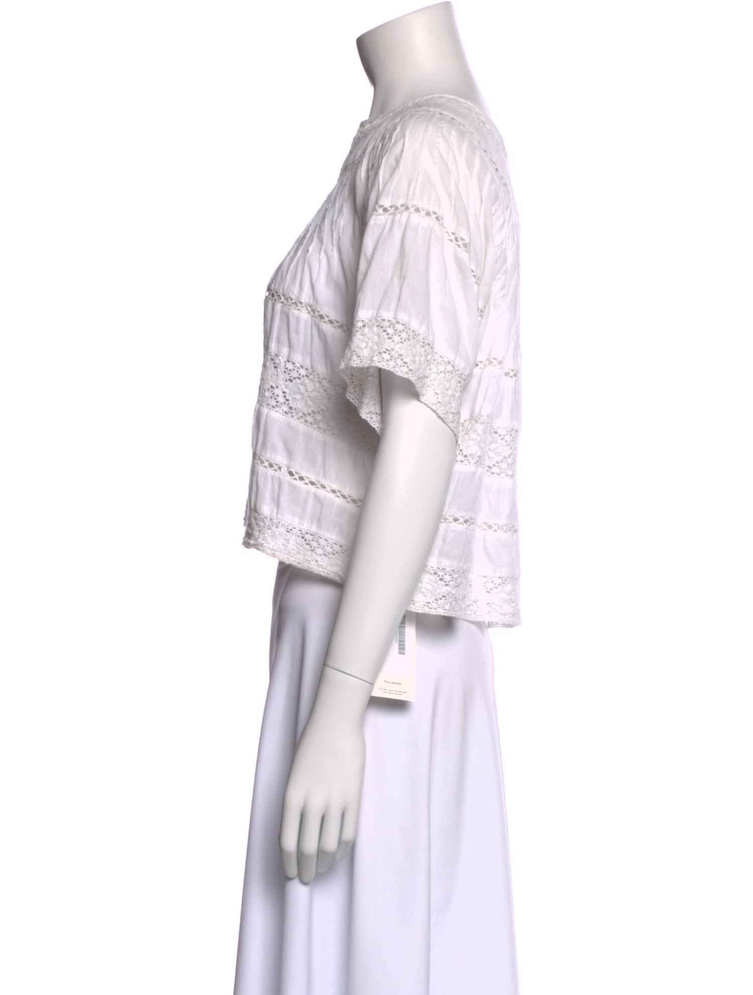 LoveShackFancy Bateau Neckline Short Sleeve Crop Top