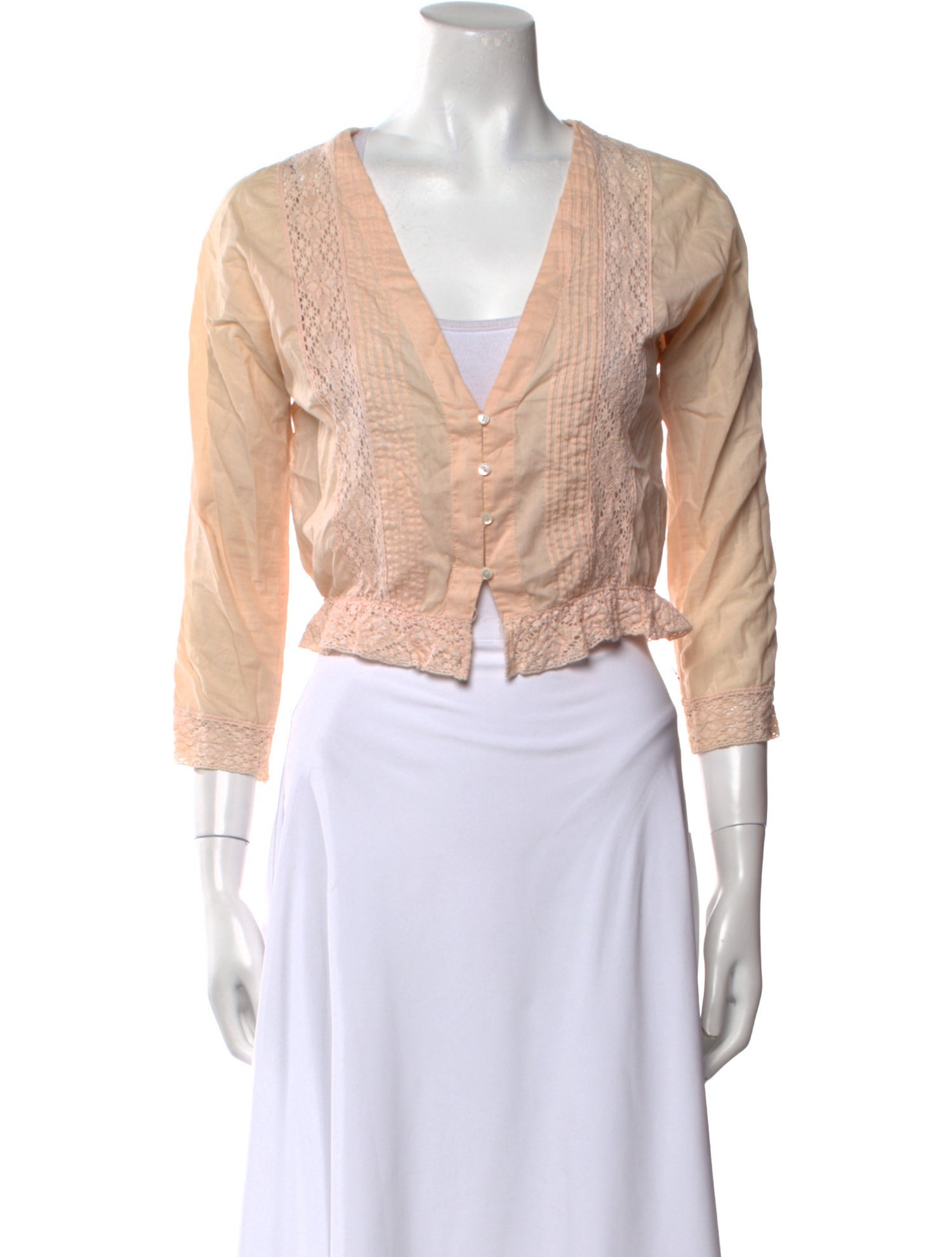 LoveShackFancy V-Neck Three-Quarter Sleeve Crop Top