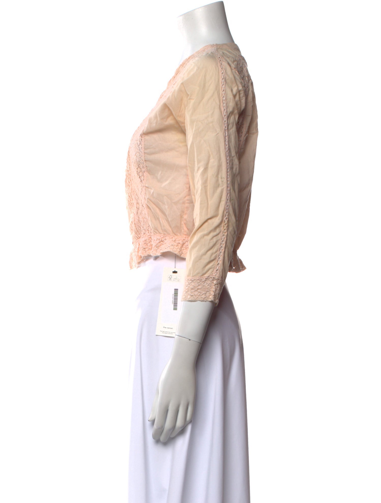 LoveShackFancy V-Neck Three-Quarter Sleeve Crop Top