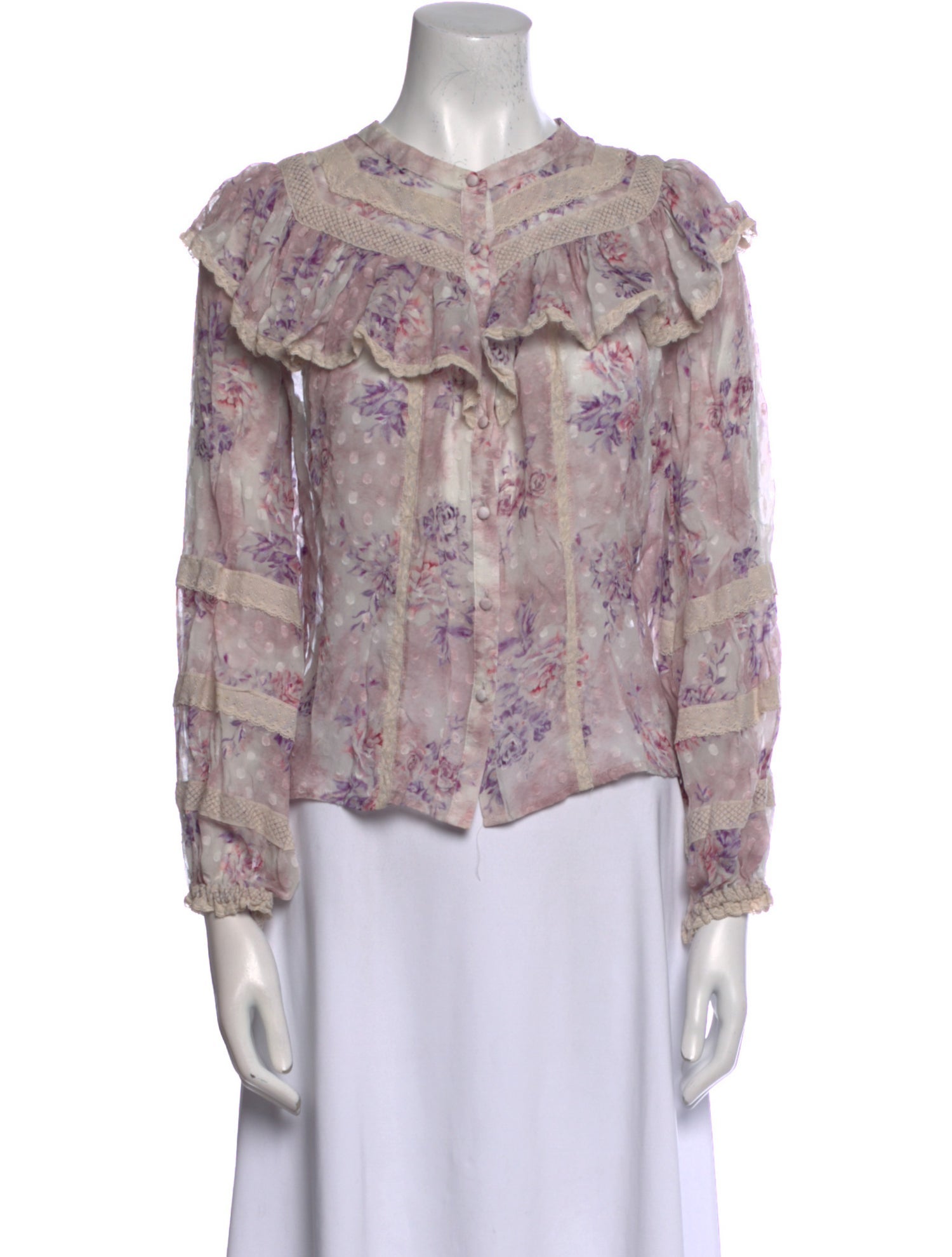 LoveShackFancy Silk Floral Print Blouse
