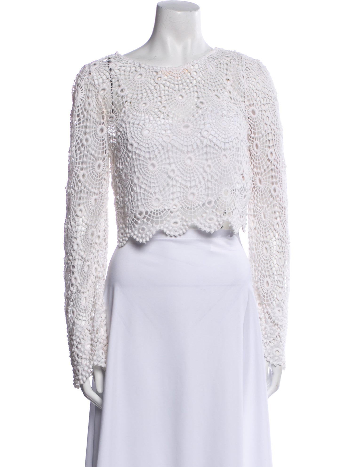 LoveShackFancy Lace Pattern Bateau Neckline Crop Top