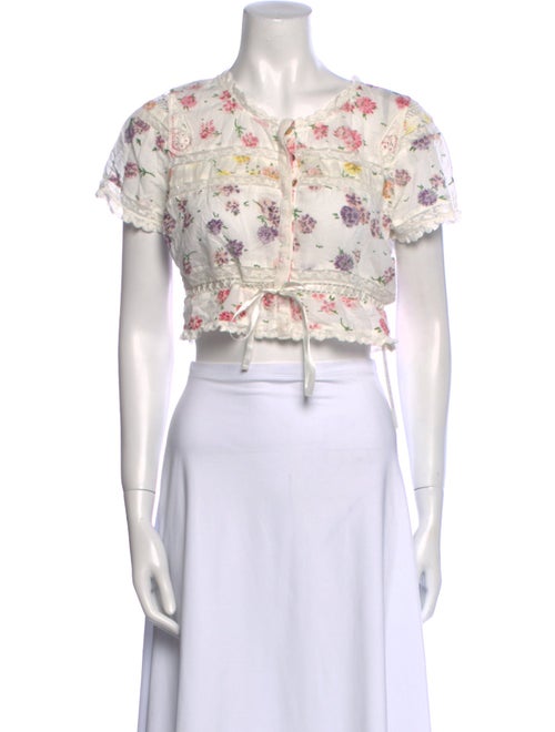 LoveShackFancy Floral Print Crew Neck Crop Top