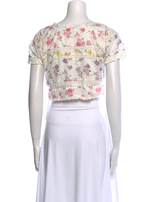 LoveShackFancy Floral Print Crew Neck Crop Top