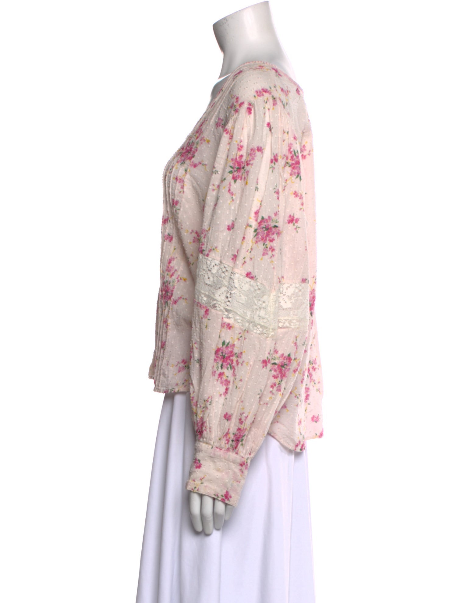 LoveShackFancy Floral Print V-Neck Blouse