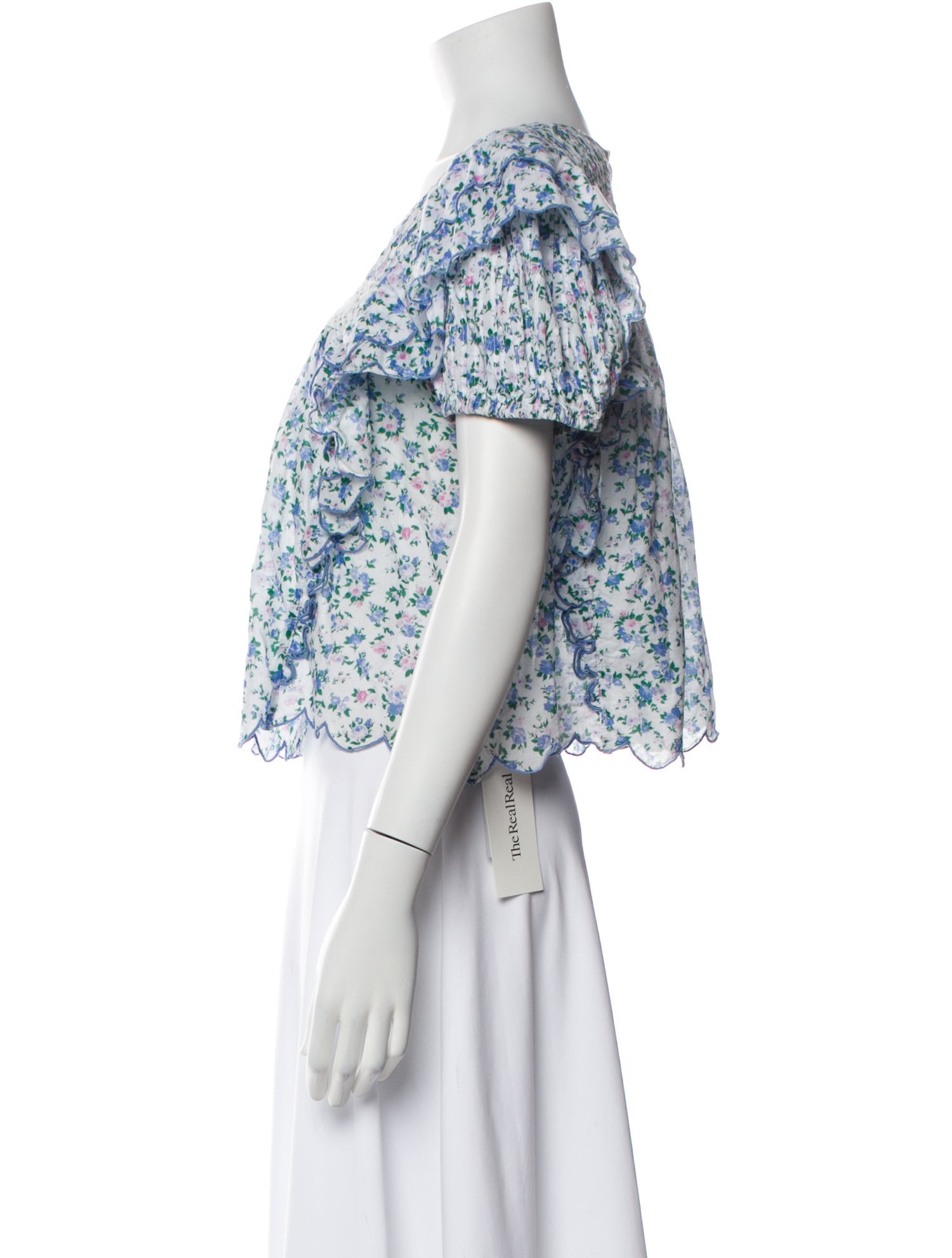 LoveShackFancy Floral Print Scoop Neck Crop Top