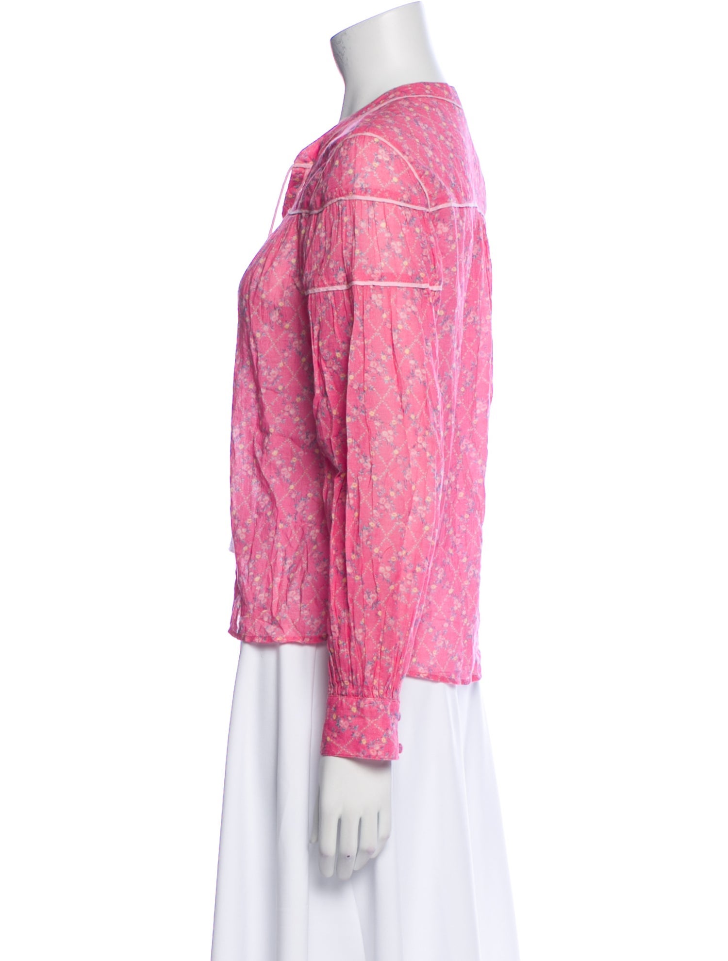 LoveShackFancy Floral Print V-Neck Blouse