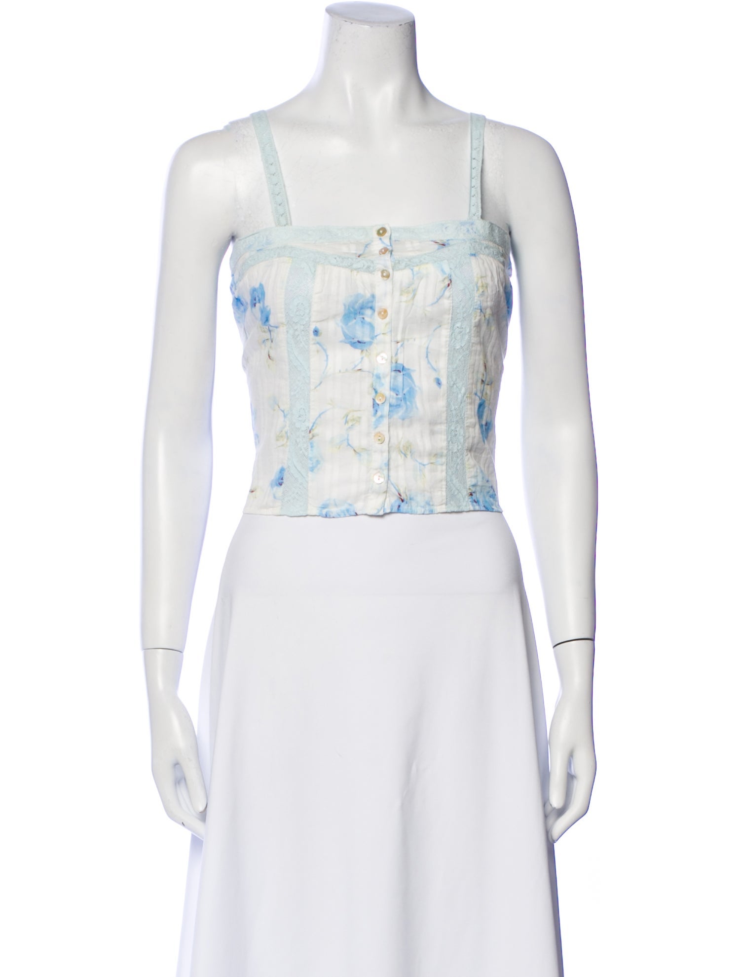 LoveShackFancy Floral Print Square Neckline Crop Top