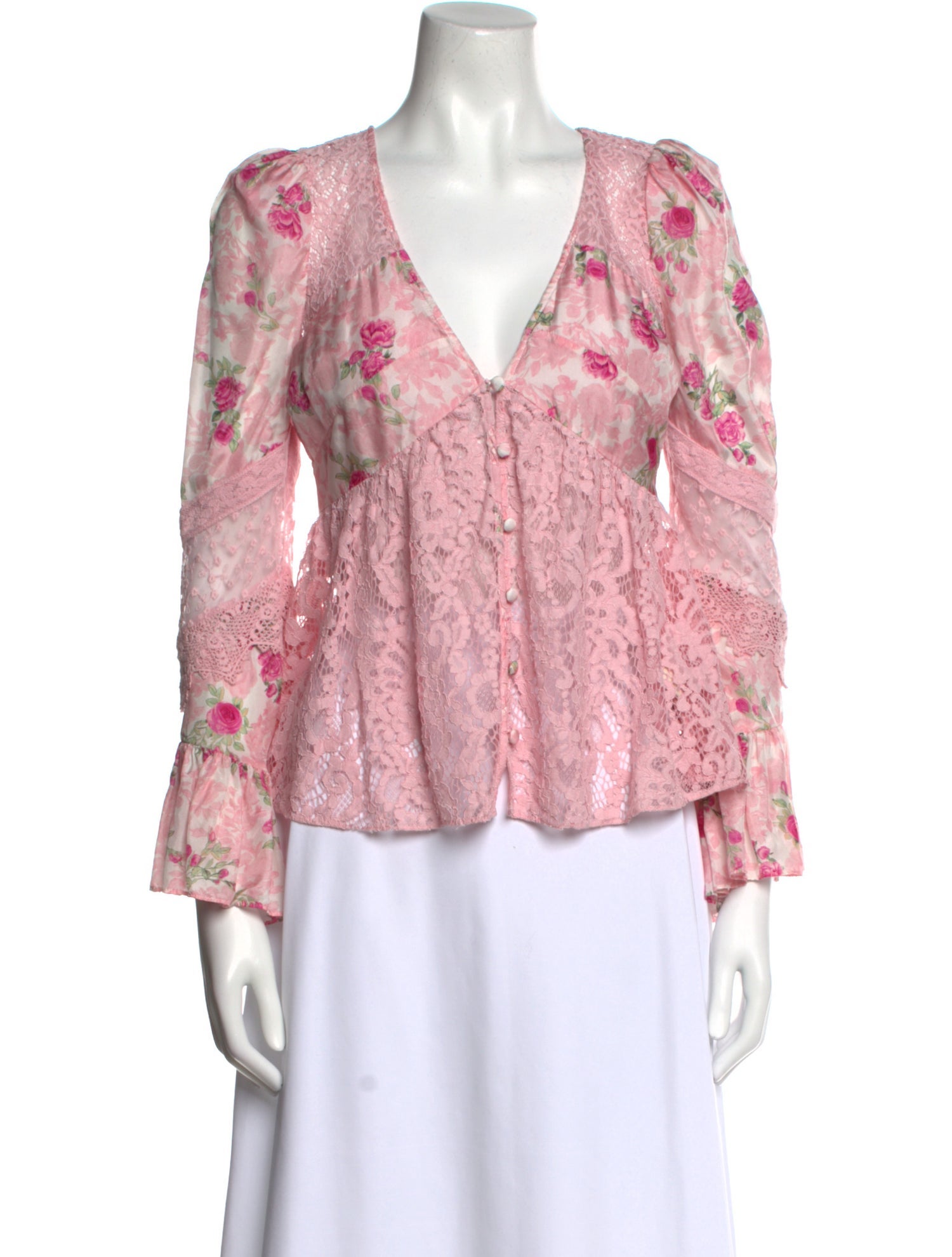 LoveShackFancy Silk Floral Print Blouse