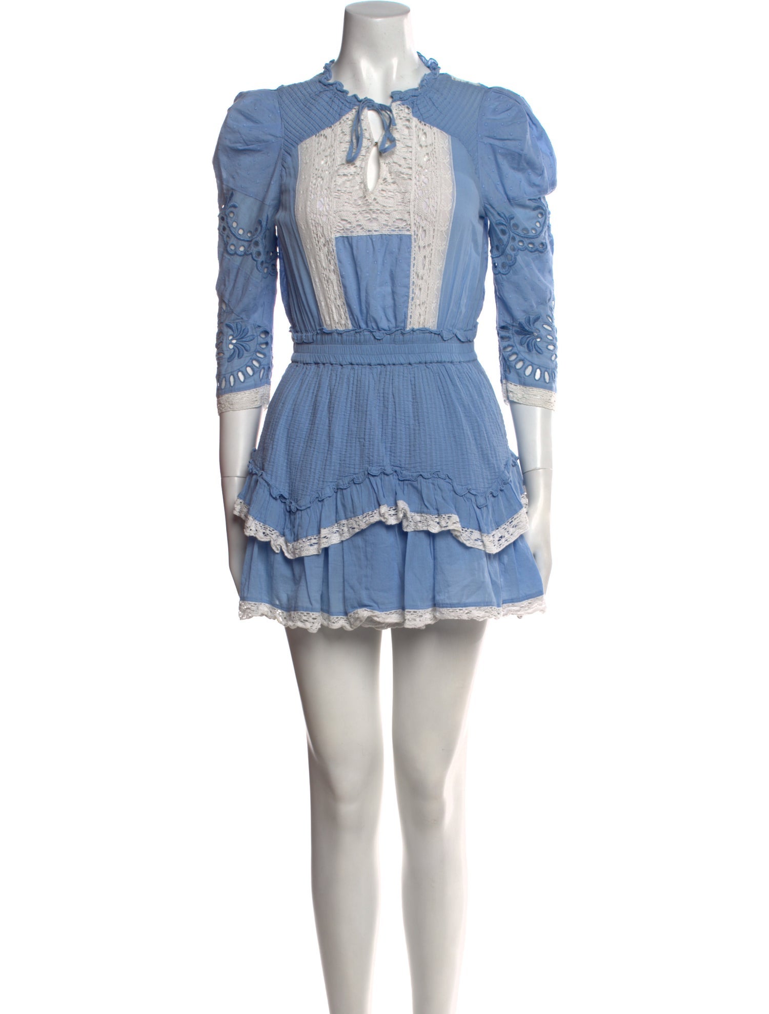 LoveShackFancy Tie Neck Mini Dress