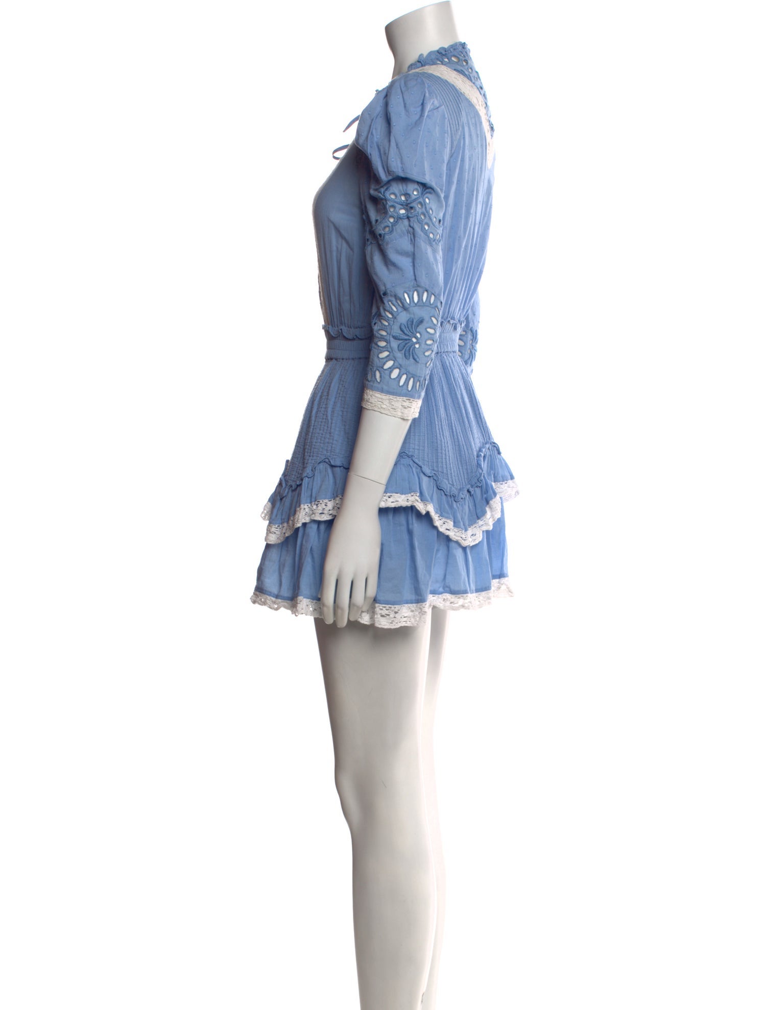 LoveShackFancy Tie Neck Mini Dress