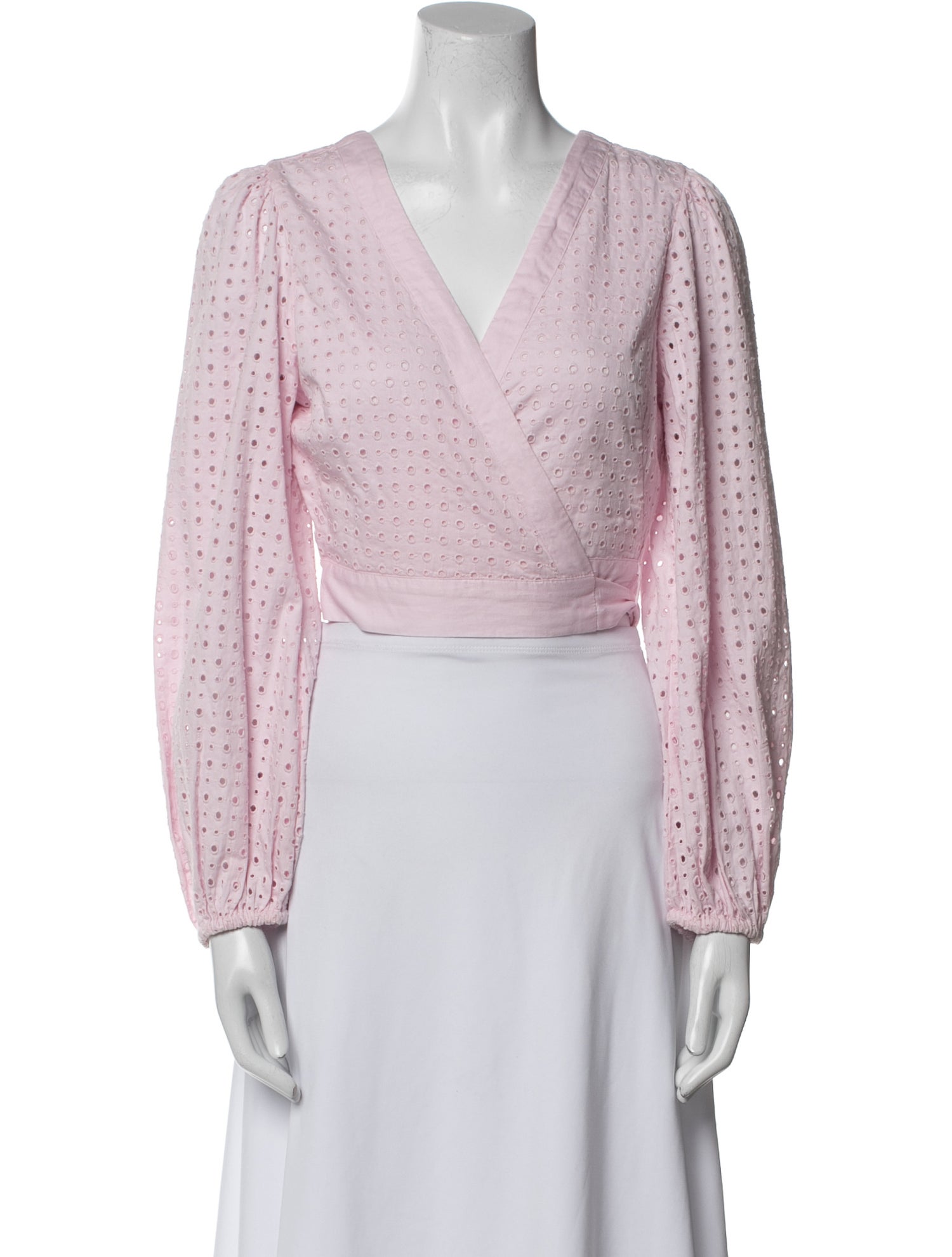 LoveShackFancy V-Neck Long Sleeve Crop Top