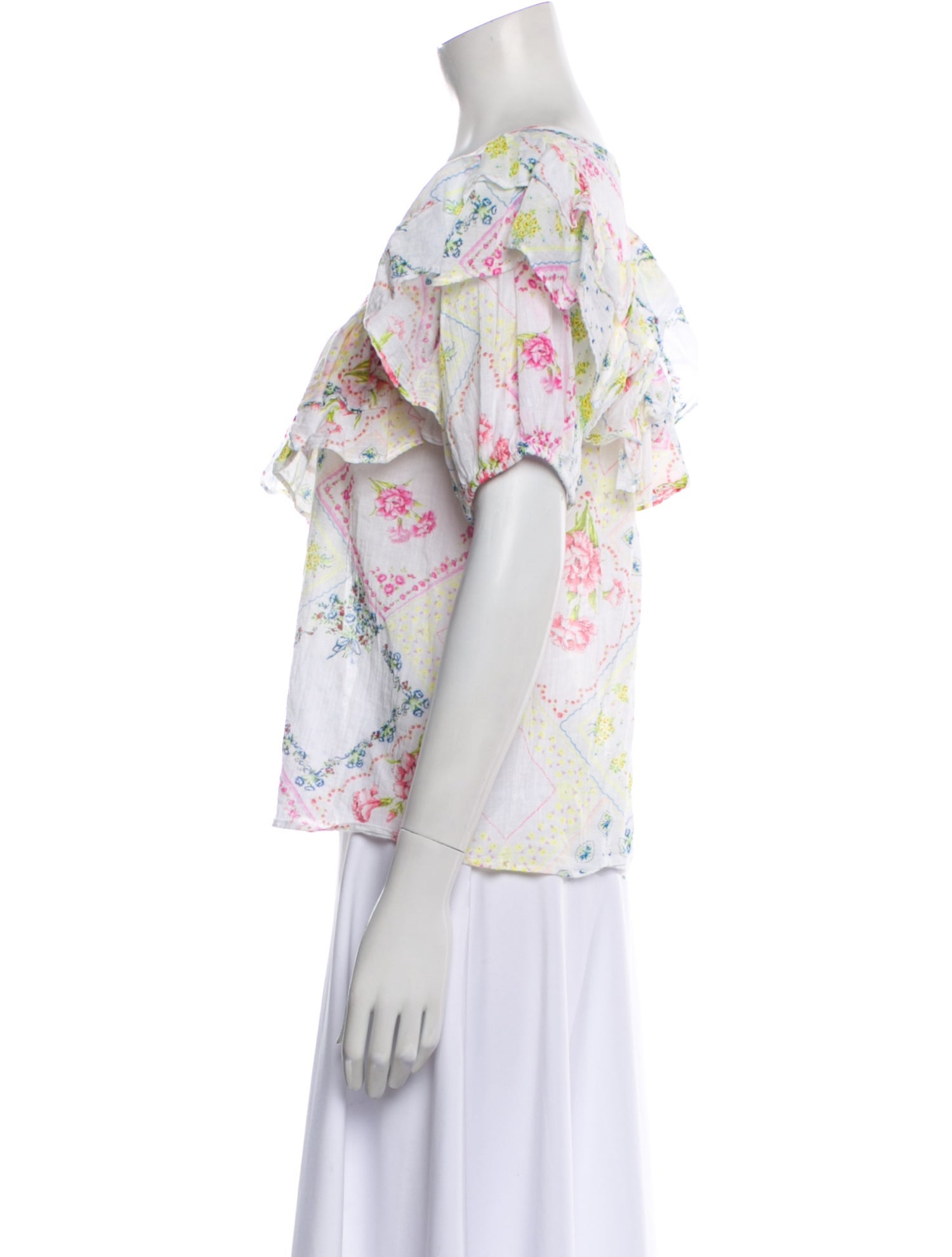 LoveShackFancy Floral Print Scoop Neck Blouse