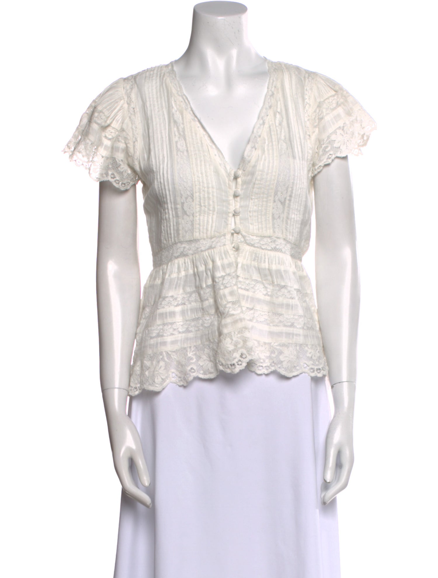 LoveShackFancy Striped V-Neck Blouse w/ Tags