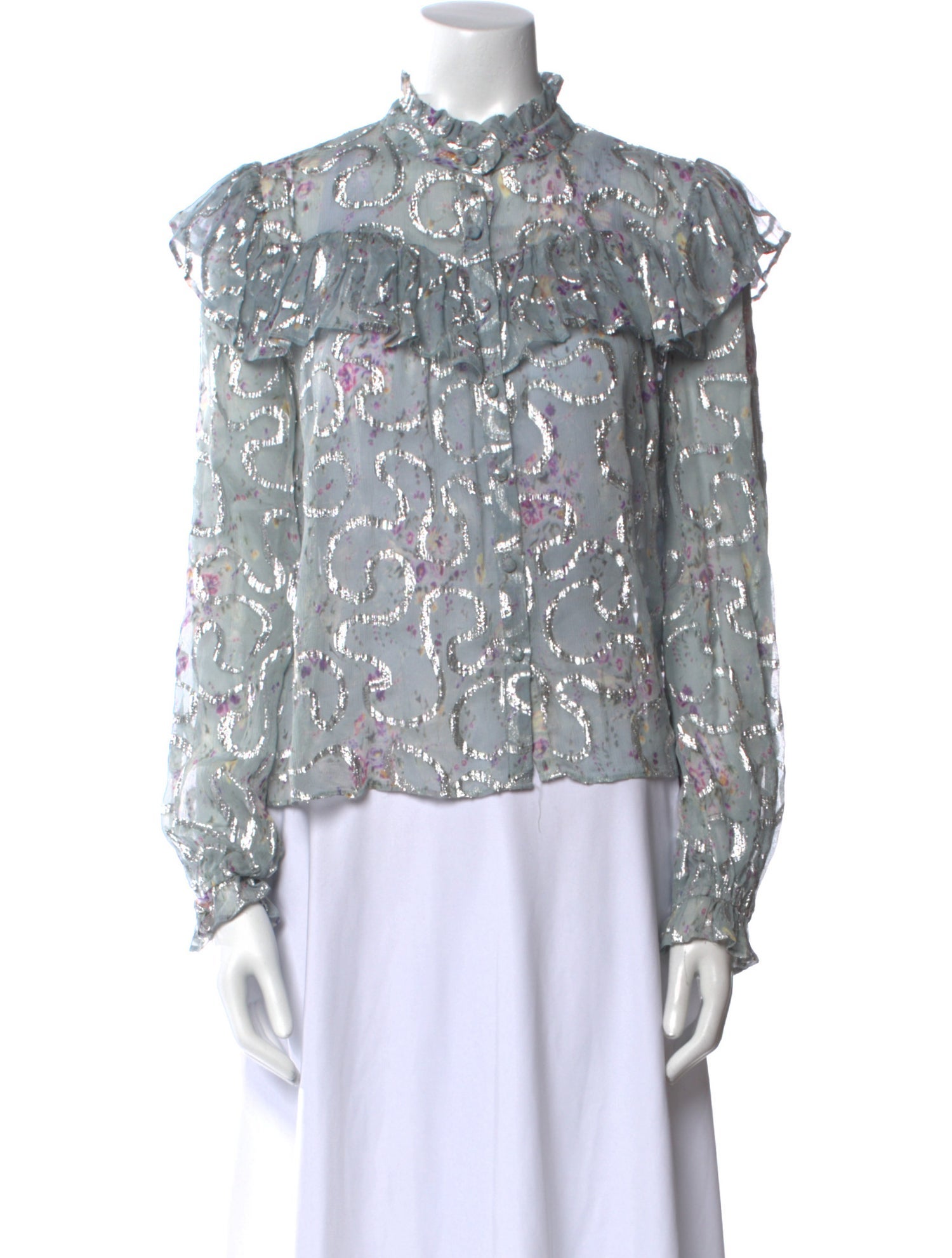 LoveShackFancy Silk Floral Print Blouse