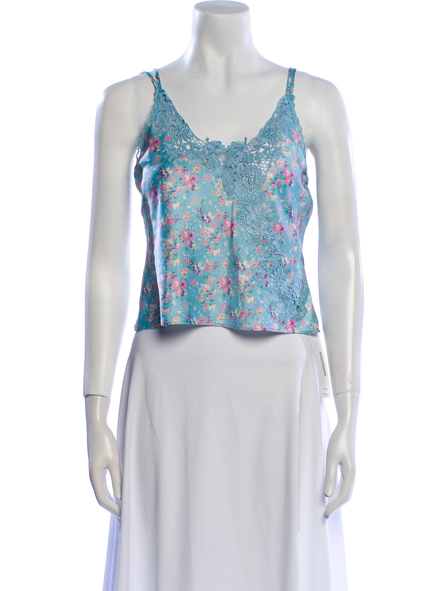 LoveShackFancy Floral Print Scoop Neck Crop Top