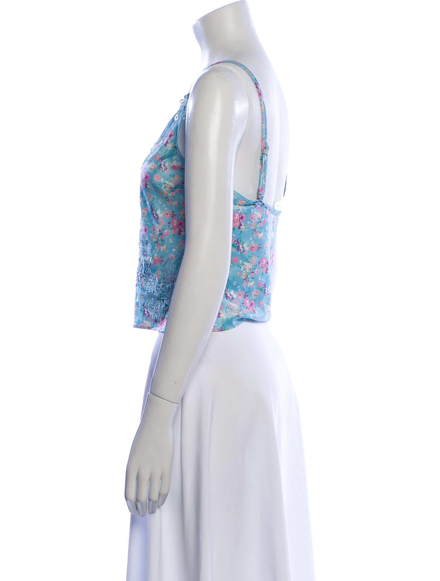 LoveShackFancy Floral Print Scoop Neck Crop Top