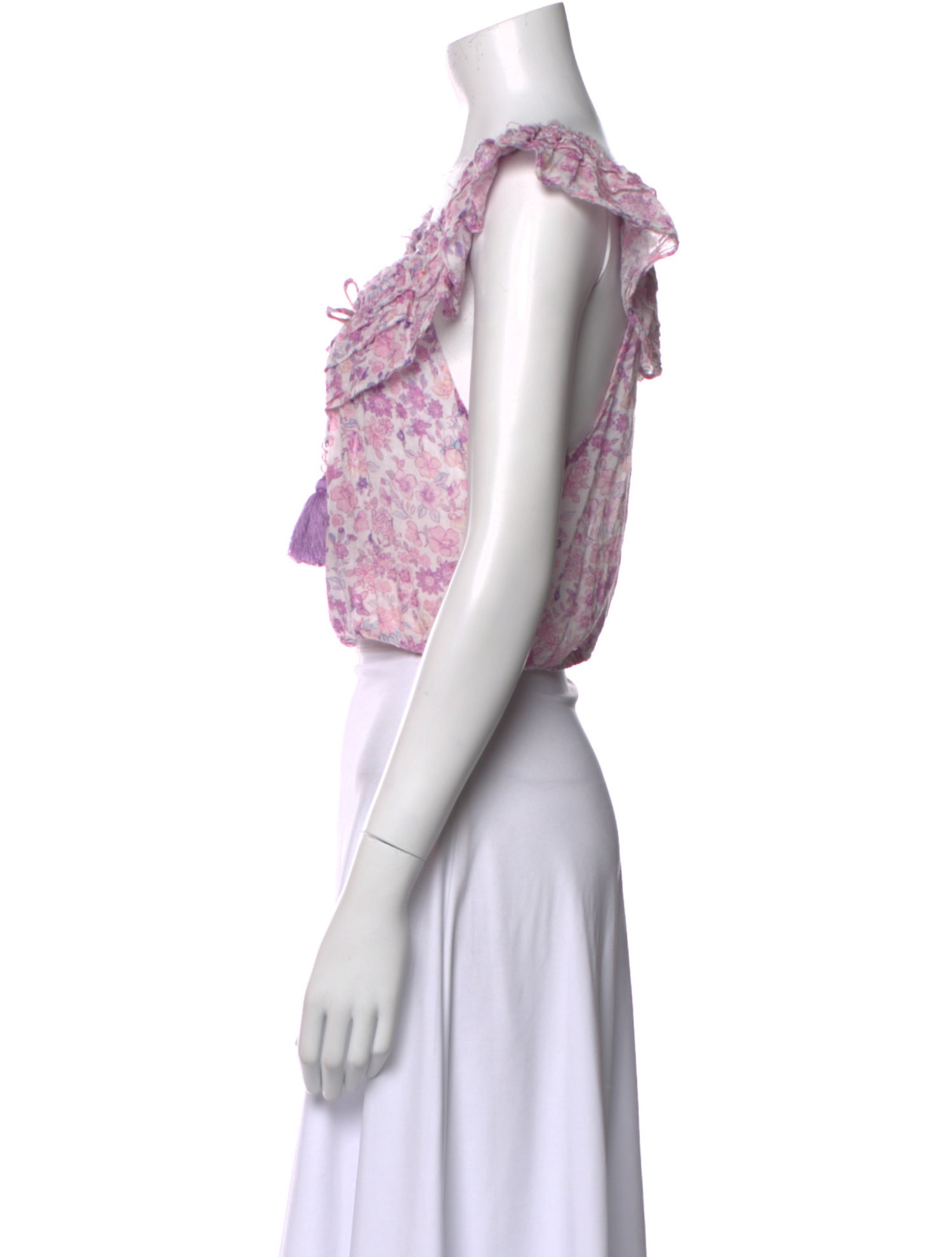 LoveShackFancy Floral Print Short Sleeve Crop Top